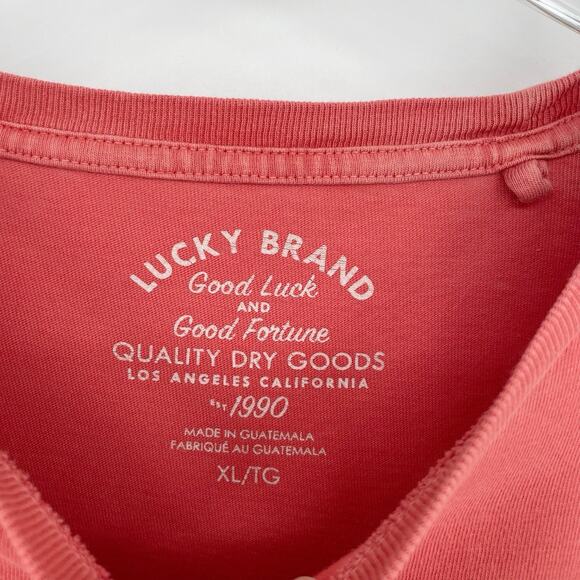 Lucky Brand Mens XL Cotton Crew T-Shirt Large Orange Pink Short Sleeve Pocket - Picture 2 of 10